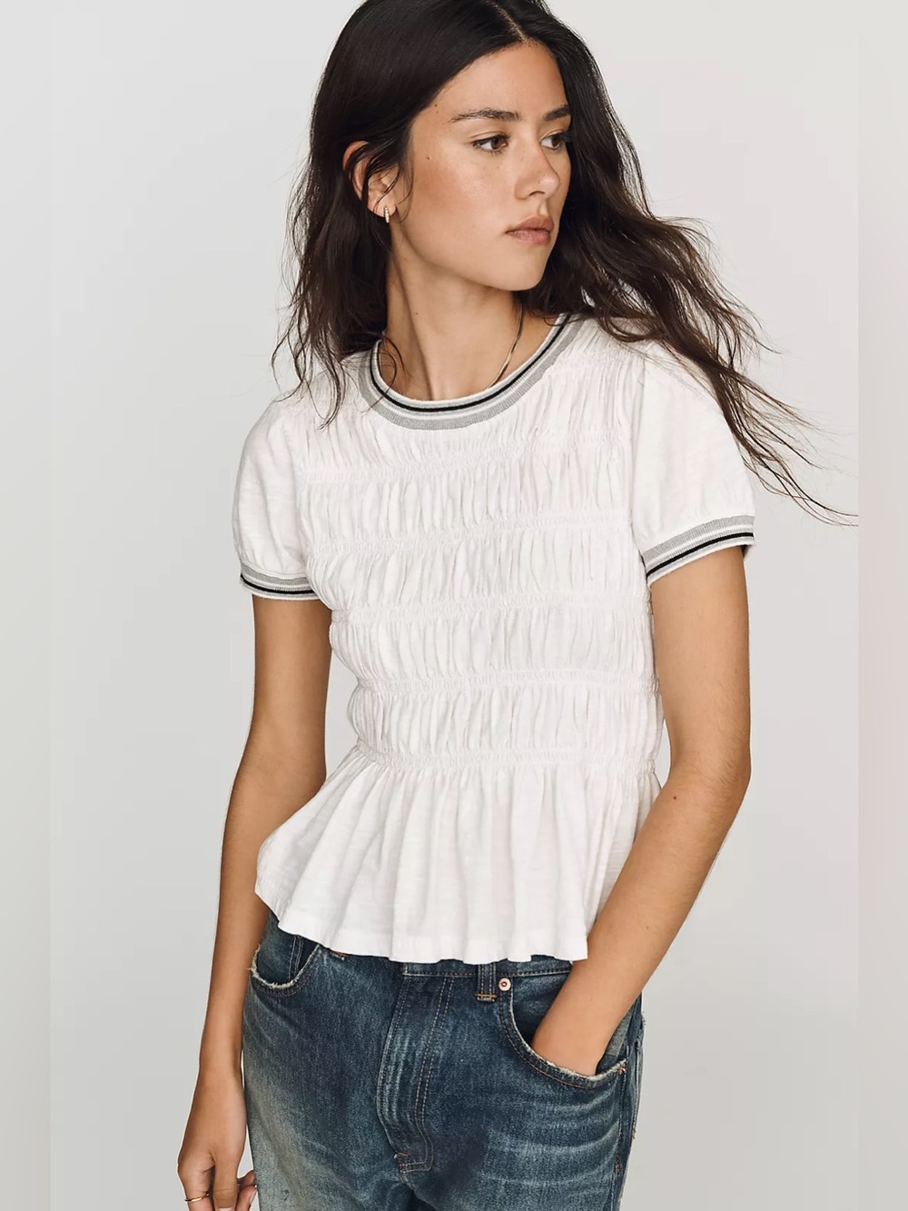 Pilcro 100% Cotton Smocked Peplum Tee